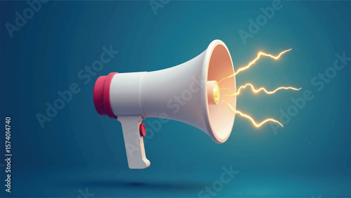 Marketing or advertising concept, 3d megaphone loudspeaker in realistic cute cartoon style. Vector illustrationBullhorn, loudspeaker icon. Loud speaker for sound amplifying, broadcast. Megaphone 