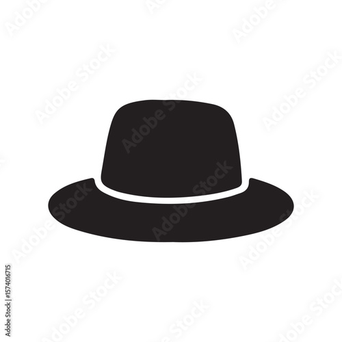 Black Fedora Hat Icon Vector – Classic Stylish Headwear Silhouette Clipart	
