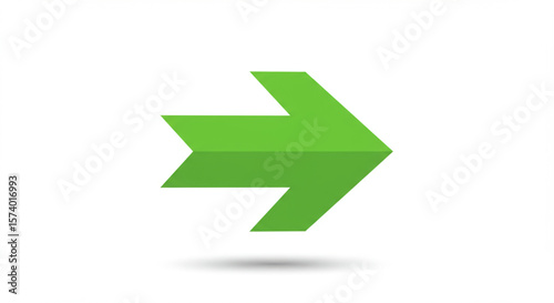 Green arrow pointing right, casting a shadow on a white background.