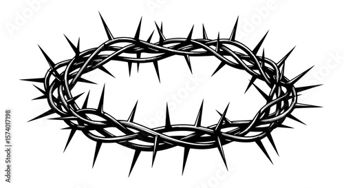 Intricate Black and White Crown of Thorns Illustration on White Background