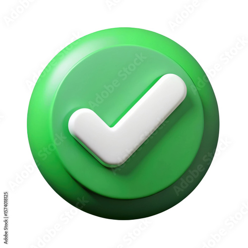 3d rendered green circle with a white checkmark isolated on transparent background