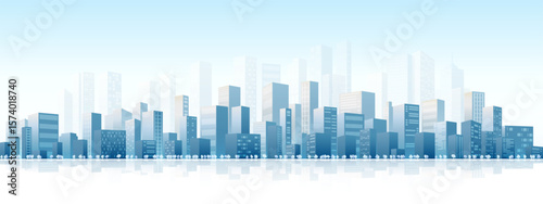 City buildings skyline modern architecture cityscape background horizontal. Urban silhouette landscape of modern city. Panorama in flat style. Cityscape, vector illustration