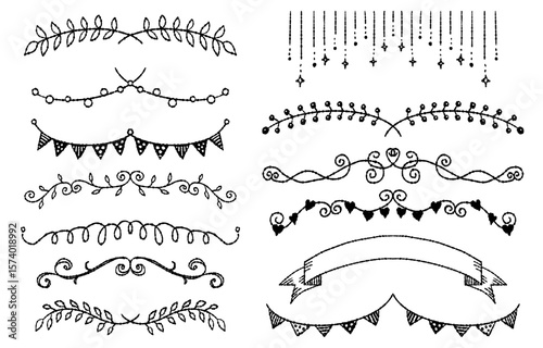 Hand-drawn Garland and Decorative Line Elements (monochrome)