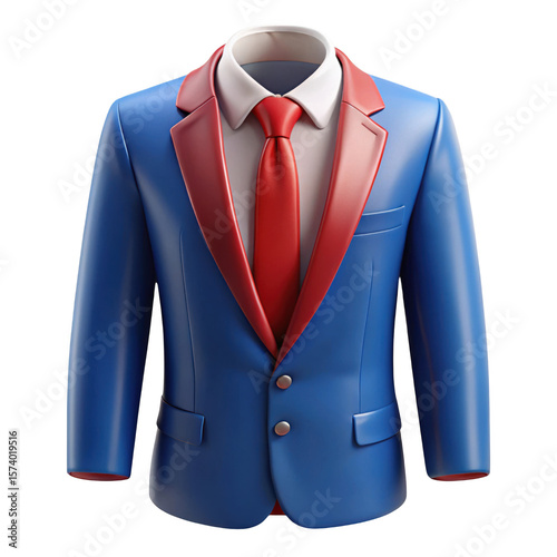 Stylized blue suit with red accents and red tie isolated on transparent background