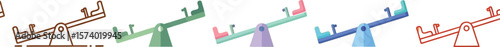 Illustration of five colorful seesaws lined up against a yellow background color
