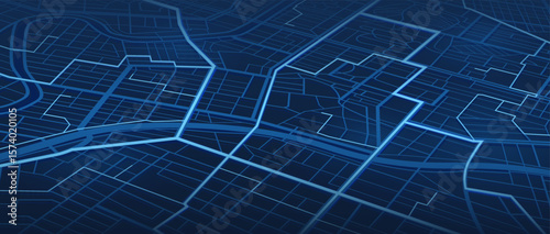 Simple isometric city plan. Abstract city map urban streets and road networks. Travel route planning and map navigation concepts. Flat vector illustration