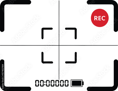 A recording interface with a red rec button and a timer with a battery icon on a white background