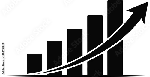 Black and white illustration of a bar graph showing an upward trend with an arrow pointing up