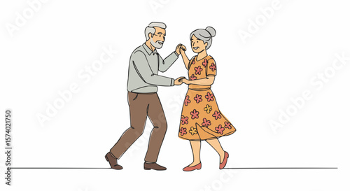 A lovely elderly couple dancing together.