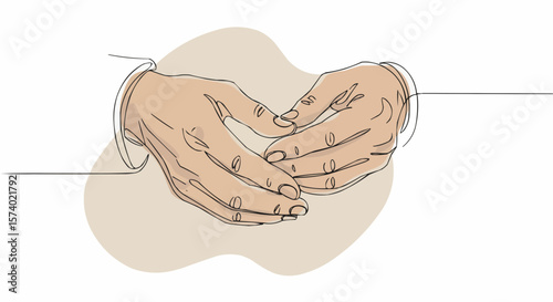Minimalistic line art of two hands clasped together in a gesture of holding or giving.