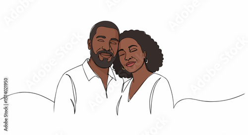 An elegant, line drawing portrait of an embracing couple, radiating affection.