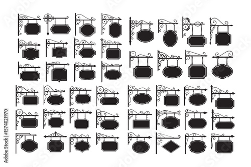 Vintage Hanging Shop Sign Silhouette Collection Decorative Iron Signboard Set