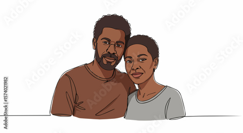 An illustration of a loving couple embracing each other. 