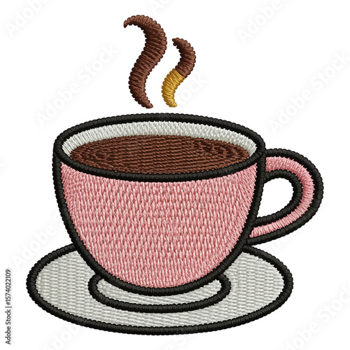 Pink coffee cup with steam pink cup saucer