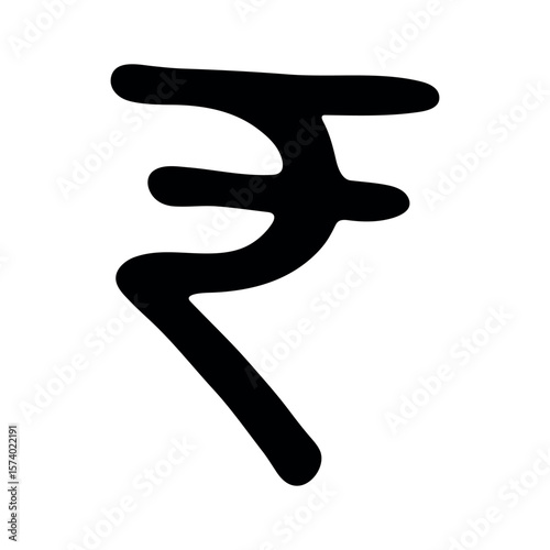 Hand drawn rupee currency symbol. Brush stroke doodle. Single element for design
