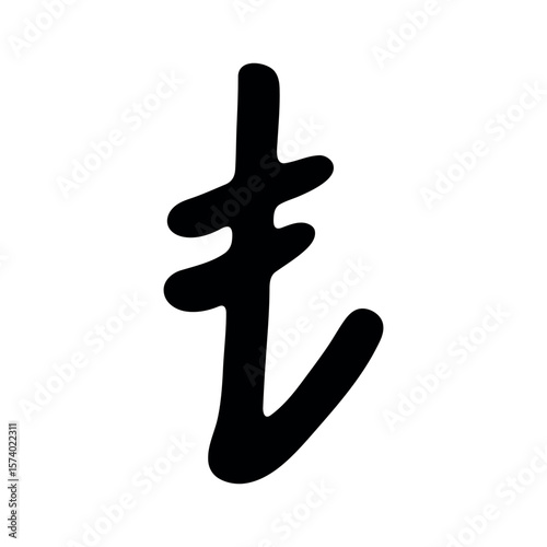 Hand drawn turkish lira currency symbol. Brush stroke doodle. Single element for design