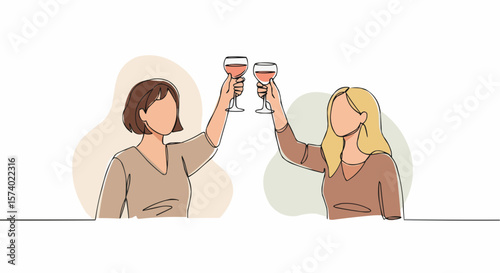 Two women clinking glasses of wine, celebrating a special occasion.