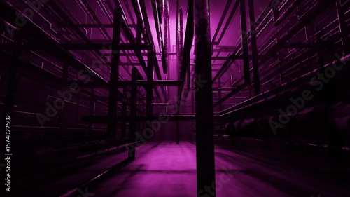 Fototapeta Naklejka Na Ścianę i Meble -  Dark Industrial Pipe Network Illustration.This illustraion features a dark, abstract network of industrial pipes, creating a mysterious and atmospheric visual. Perfect for tech, industrial, or suspens