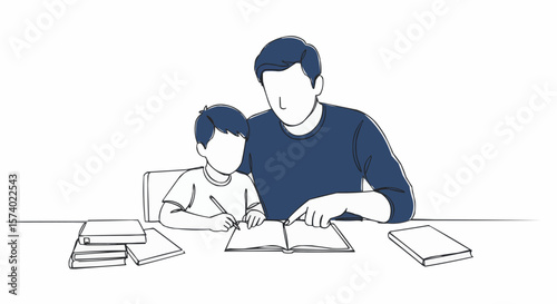 Father helping his son with homework.