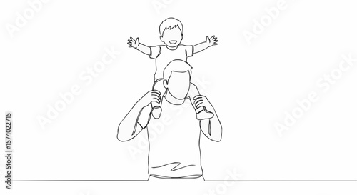 An illustration of a father carrying his son on his shoulders.