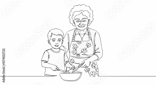 A sweet moment of a grandmother and grandchild cooking together.