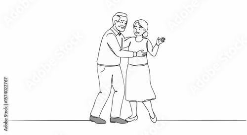 A sketch of an older couple dancing.