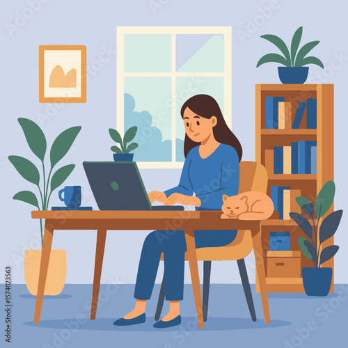Cozy Home Office with Cat