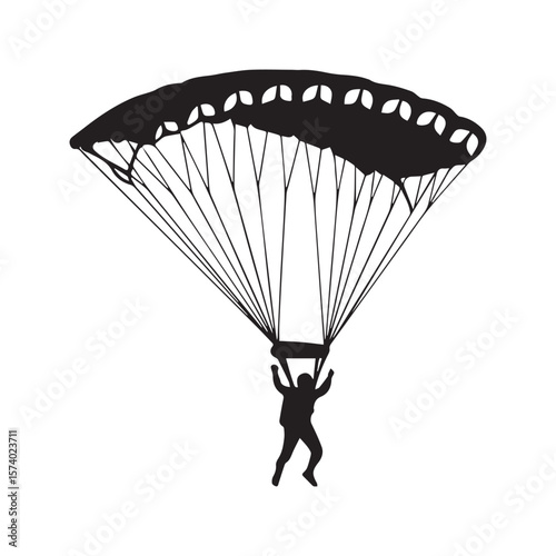 Skydiver Parachute Silhouette Vector Extreme Sport Skydiving Illustration