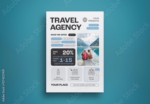 Grey Blue Utilitarian Travel Agency Flyer Layout