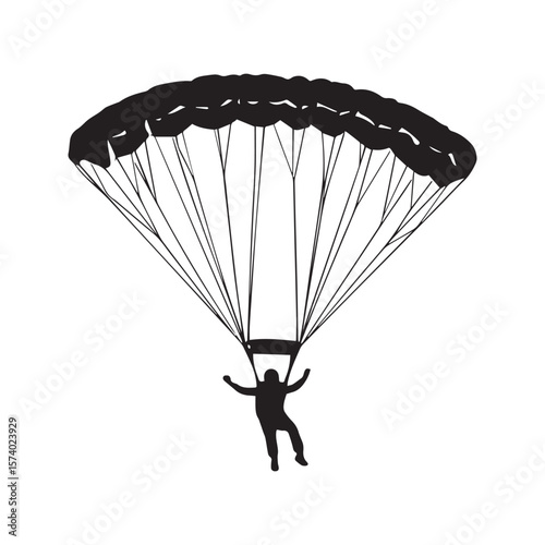 Skydiver Parachute Silhouette Vector Extreme Sport Skydiving Illustration