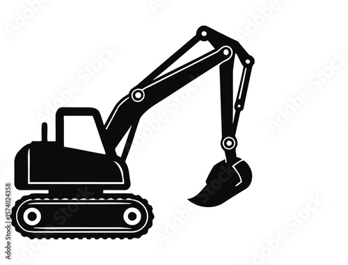 Black Excavator Silhouette on White Background construction