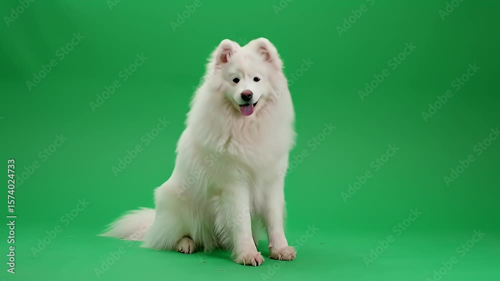 Elegant Samoyed Dog Portrait on Green Screen Elegant Samoyed Dog Portrait on Green Screen