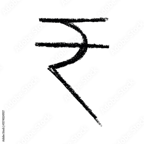 Hand drawn rupee currency symbol. Brush stroke doodle. Single element for design
