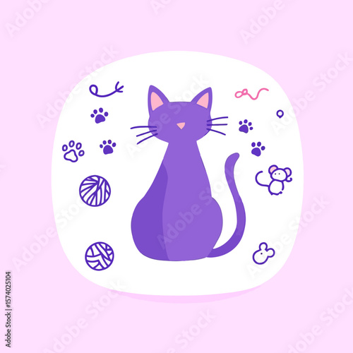 vector illustration of a  purple cat