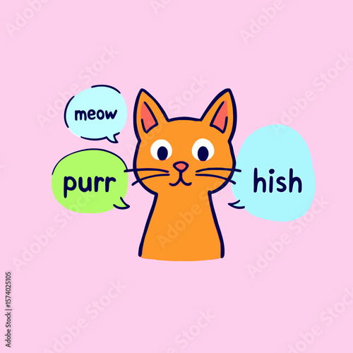 cat with speech bubble, hish, pur, meow