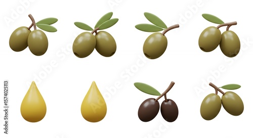Olives and olive oil illustration