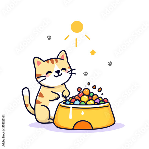 cat with food vector 