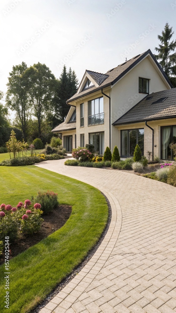 Luxurious Real Estate Exterior Suburban Property with Green Yard Luxurious Real Estate Exterior Suburban Property with Green Yard