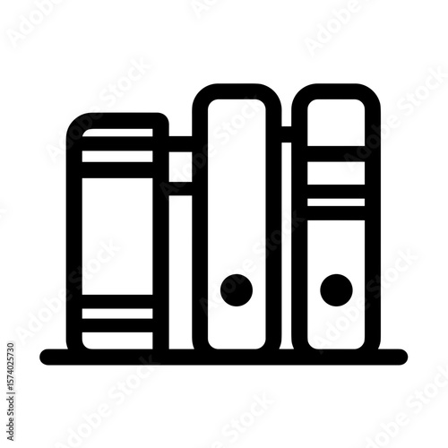 Line art illustration of three standing books on a shelf  