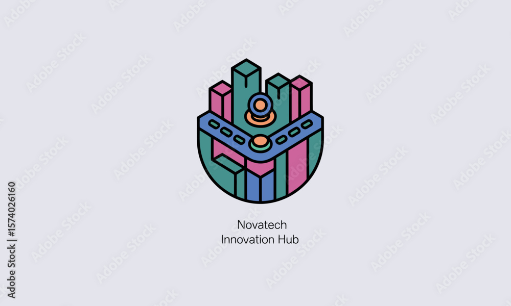 Obraz premium Isometric Abstract Digital City Icon for Technology Innovation and Data Hub