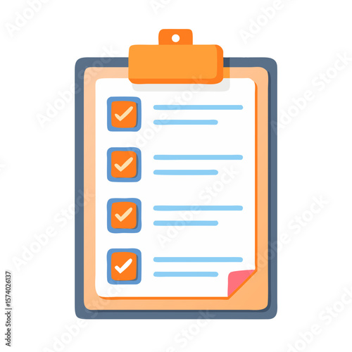 A clipboard with a checklist of tasks and check marks, isolated on white background