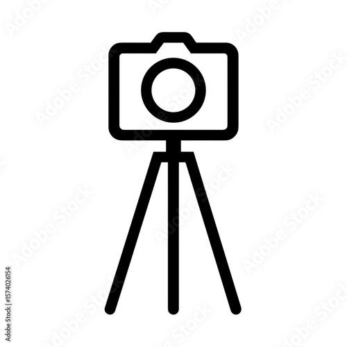 Camera icon on tripod in minimal line art style  