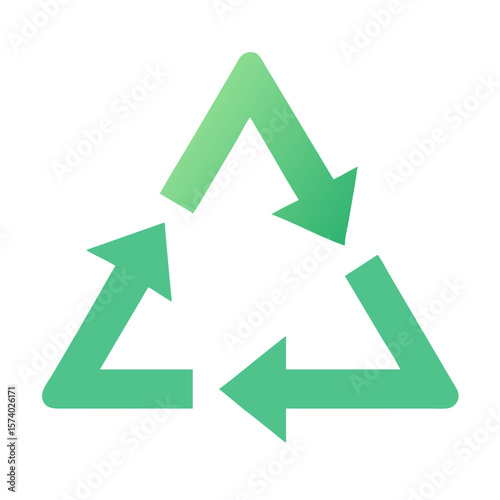 A green recycling symbol with arrows forming a triangle isolated on white background