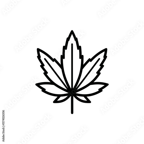 Cannabis leaf silhouette in black on white background  