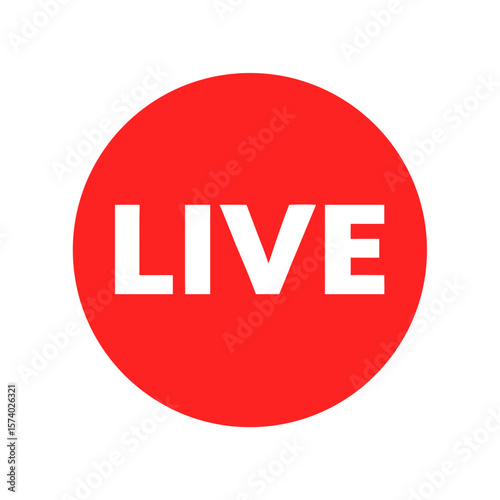 The word live in white text on a red circle isolated on white background indicates a live broadcast