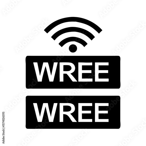 A wifi symbol above the word WREE repeated twice isolated on white background