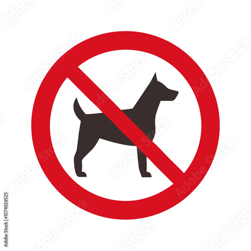 A red circle with a line through a dog, indicating no dogs allowed isolated on white background
