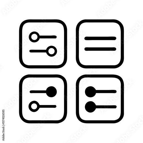 A collection of settings and preferences icons isolated on white background, representing various control options