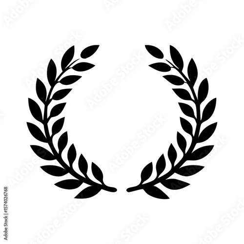 A black laurel wreath isolated on white background represents victory, achievement, and honor in a classic style