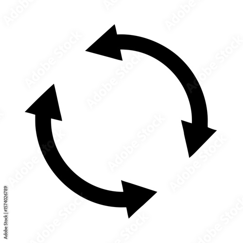 Two curved black arrows rotating in a circular motion isolated on white background